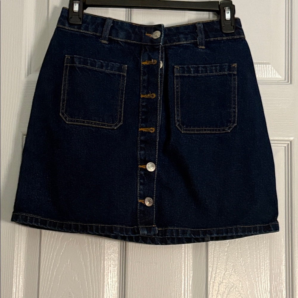 Dark Blue Denim Button-Front Mini Skirt